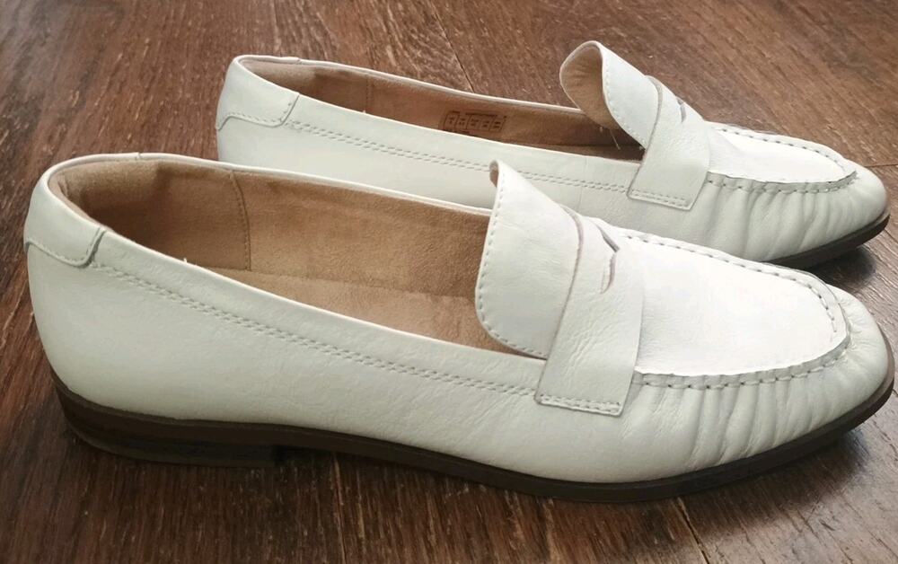 Rockport White Leather Comfort Sole Trutech Pleated Penny Loafers Moccasin 9 EUC